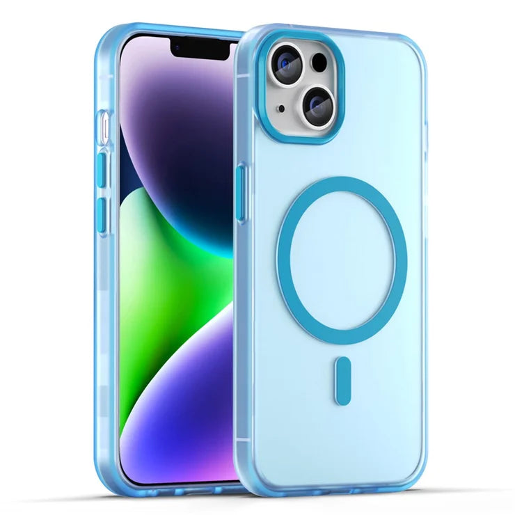 iPhone 14 Translucent Phone Case Matte Design Compatible with MagSafe Wireless Charging - Blue