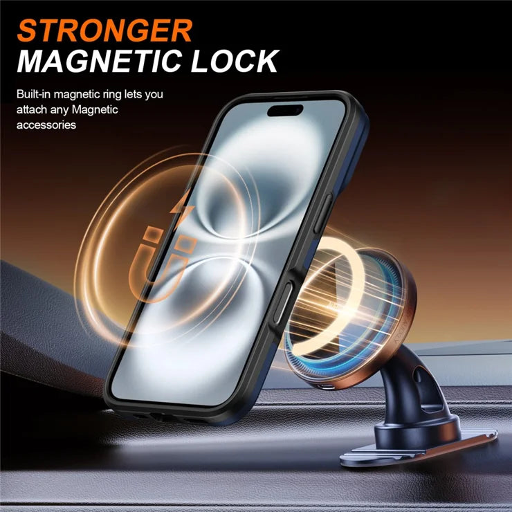 iPhone 17 Case Magnetic Case Ring Kickstand Slide Camera Cover TPU PC Hybrid Phone Shell - Blue