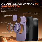 iPhone 15 Case Magnetic Case Ring Kickstand Slide Camera Cover TPU PC Hybrid Phone Shell - Purple