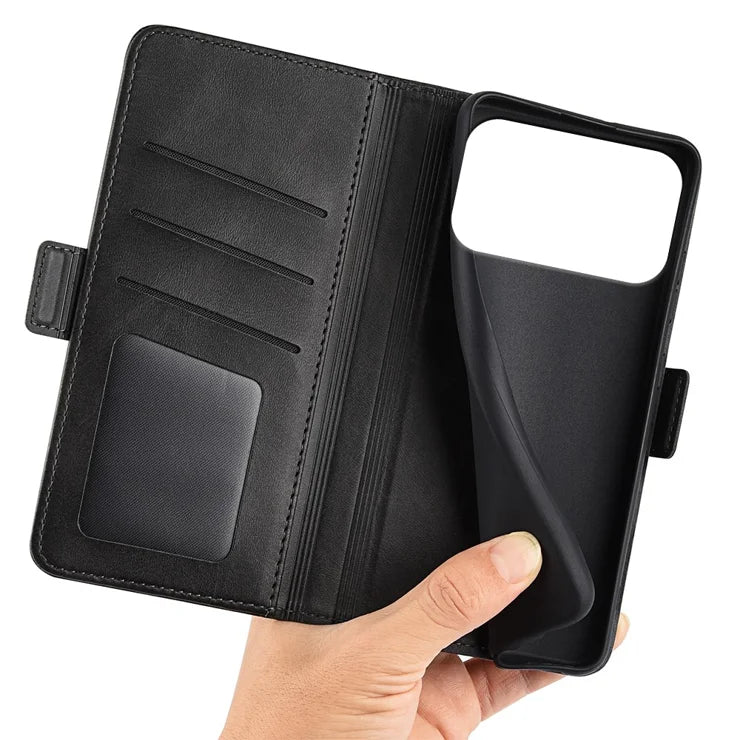 For iPhone 17 Pro Max Case Calf Texture Leather Wallet Phone Cover - Black