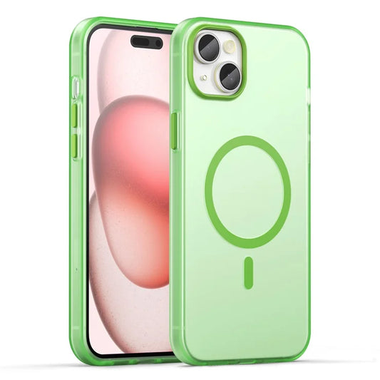 iPhone 15 Magnetic Case Matte Phone Cover Anti-Fingerprint Anti-Scratch - Fluorescent Green