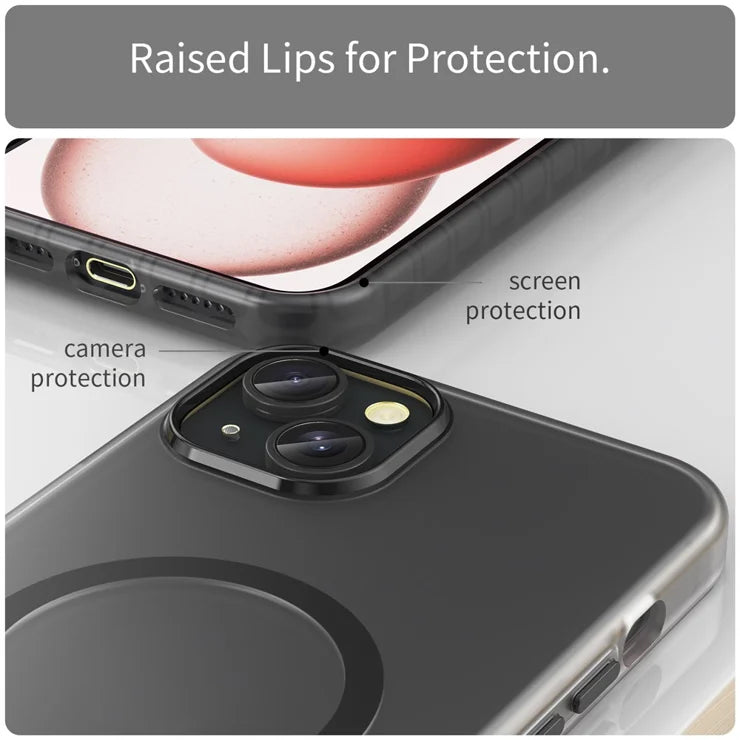 iPhone 15 Plus / 14 Plus Magnetic Case Translucent Matte Anti-Fingerprint Phone Cover - Black