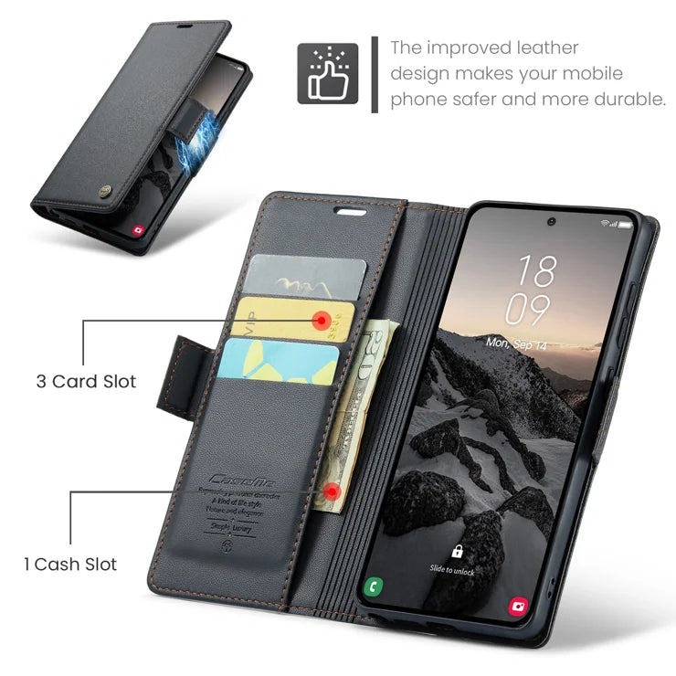 CASEME For Samsung Galaxy S26 Ultra Case 023 Series RFID Blocking Glossy Stand Phone Cover - Black