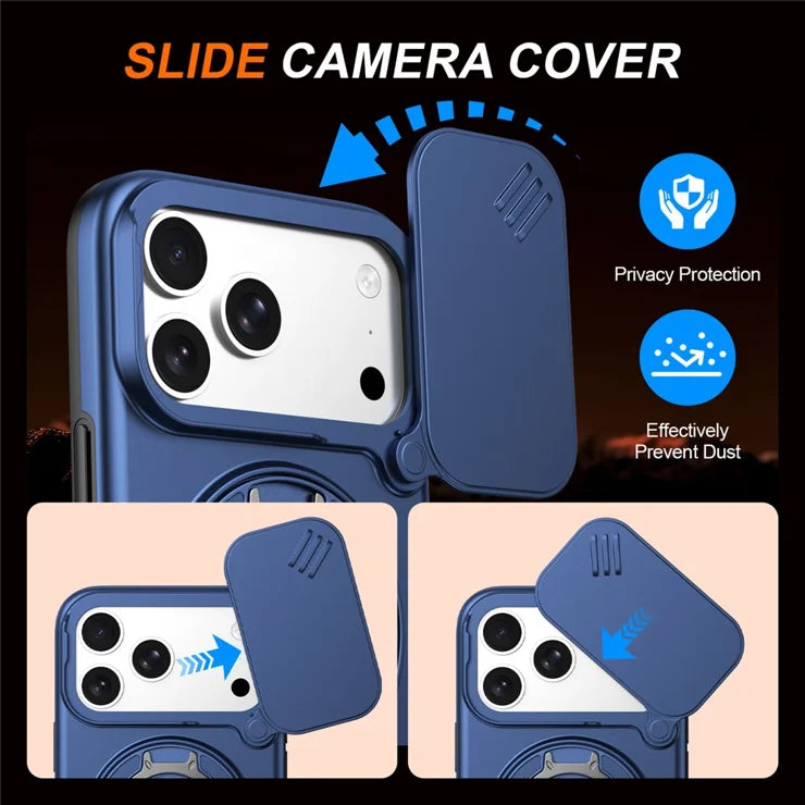 iPhone 17 Pro Magnetisk etui Ring Kickstand Skydbart Kameracover TPU PC Hybrid Telefoncover - Blå