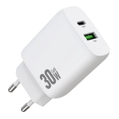 AMORUS PD 30W Type-C + QC 18W USB-A Dual Port GaN Power Adapter Hurtig Oplader til Telefon Tablet - EU Stik