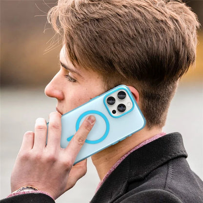 iPhone 15 Pro Max Translucent Case Magnetic Phone Cover Compatible with MagSafe - Blue