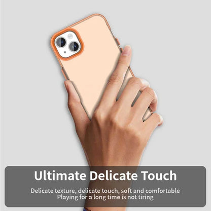 iPhone 15 Plus / 14 Plus Cover PC+TPU+PET Mat Anti-fald Telefon Bagcover - Orange