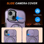 iPhone 15 Case Magnetic Case Ring Kickstand Slide Camera Cover TPU PC Hybrid Phone Shell - Purple
