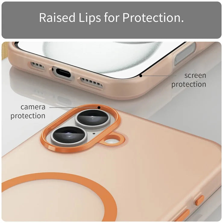 iPhone 16 Plus Case Compatible with MagSafe TPU + PC Slim Matte Translucent Phone Cover - Orange
