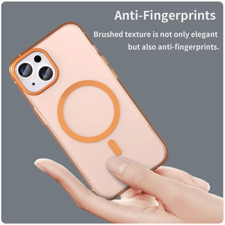 iPhone 14 Translucent Phone Case Matte Design Compatible with MagSafe Wireless Charging - Orange