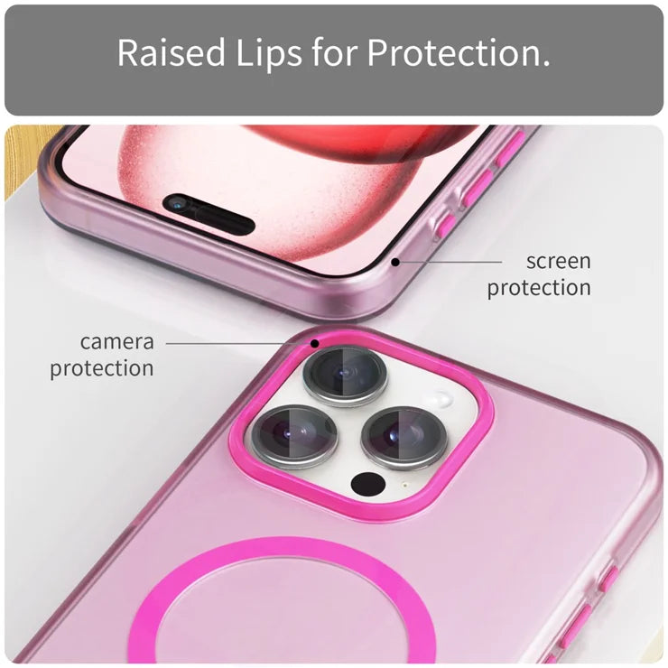 iPhone 15 Pro Max Translucent Case Magnetic Phone Cover Compatible with MagSafe - Pink