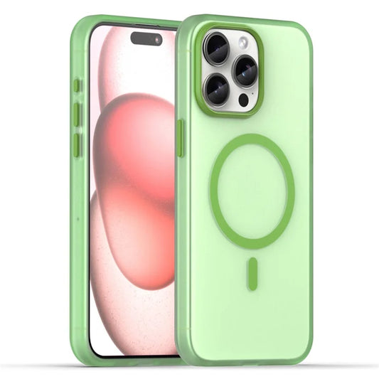 iPhone 15 Pro Max Gennemsigtigt Cover Magnetisk Telefoncover Kompatibelt med MagSafe - Fluorescerende Grøn