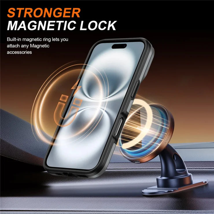 iPhone 16 Case Magnetic Case Ring Kickstand Slide Camera Cover TPU PC Hybrid Phone Shell - Silver