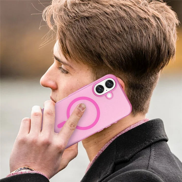 iPhone 16 Cover Kompatibel med MagSafe TPU + PC Slim Mat Gennemsigtigt Telefoncover - Pink