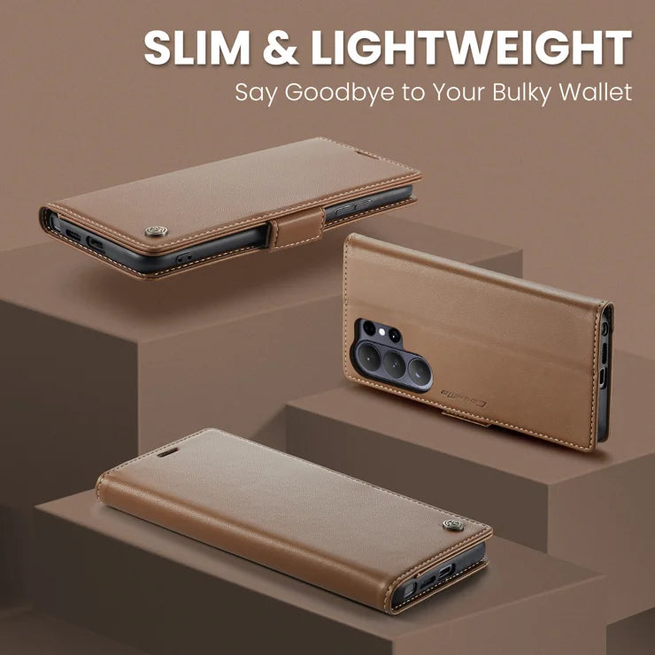 CASEME For Samsung Galaxy S26 Ultra Case 023 Series RFID Blocking Glossy Stand Phone Cover - Brown