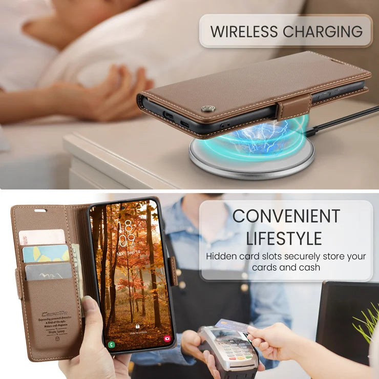 CASEME For Samsung Galaxy S26+ Case  023 Series RFID Blocking Glossy Stand Phone Cover - Brown