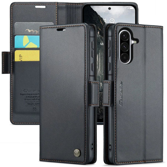 CASEME Samsung Galaxy A56 5G Nahkakotelo 023 RFID-suojaus 3 korttipaikkaa matkapuhelimen suojakuori - Musta