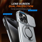iPhone 15 Pro Case Magnetic Case Ring Kickstand Slide Camera Cover TPU PC Hybrid Phone Shell - Silver
