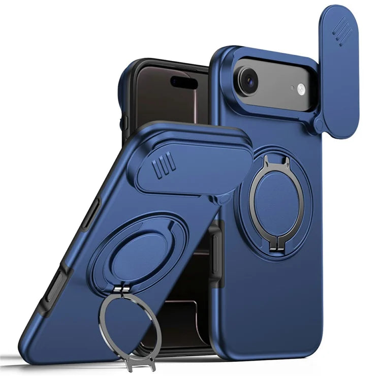iPhone Air Magnetic Case Ring Kickstand Slide Camera Cover TPU PC Hybrid Phone Shell - Blue