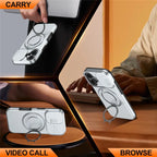 iPhone 16 Plus Case Magnetic Case Ring Kickstand Slide Camera Cover TPU PC Hybrid Phone Shell - Silver