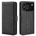 For iPhone 17 Pro Case Calf Texture Leather Wallet Phone Cover - Black