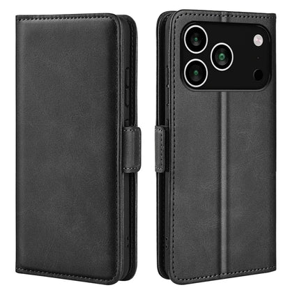 For iPhone 17 Pro Case Calf Texture Leather Wallet Phone Cover - Black