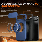 iPhone Air Magnetic Case Ring Kickstand Slide Camera Cover TPU PC Hybrid Phone Shell - Blue