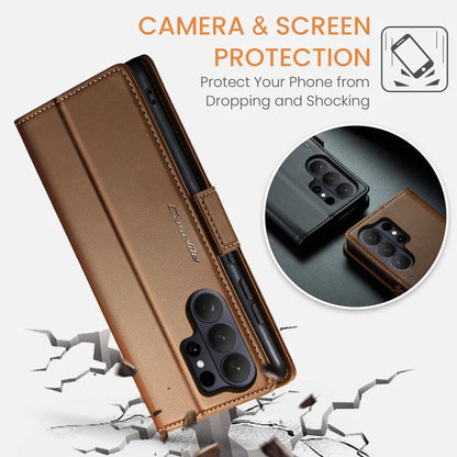 CASEME For Samsung Galaxy S26 Ultra Case  023 Series RFID Blocking Glossy Stand Phone Cover - Brown