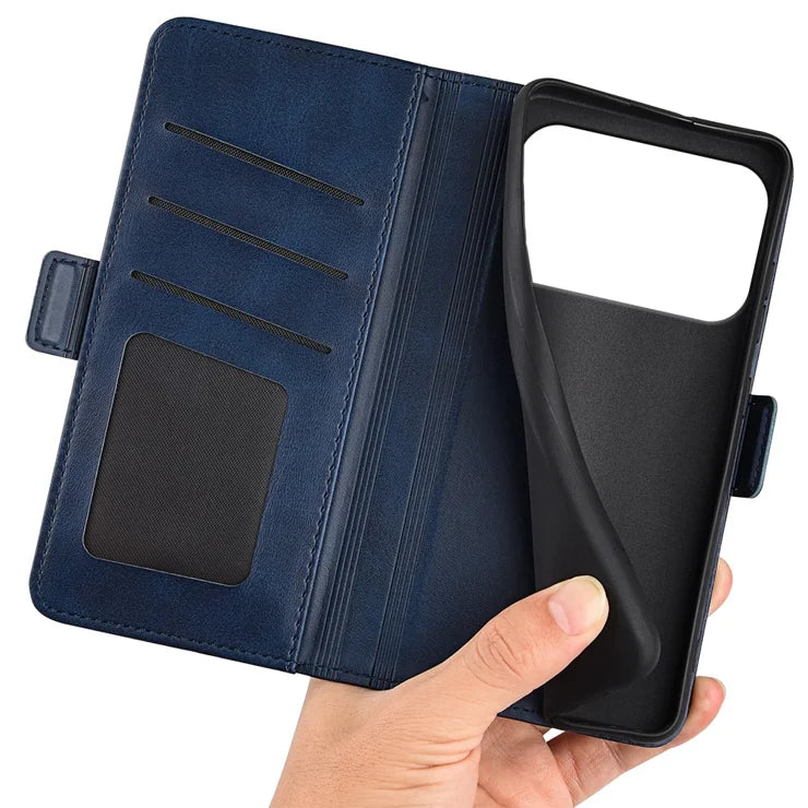For iPhone 17 Pro Case Calf Texture Leather Wallet Phone Cover - Blue
