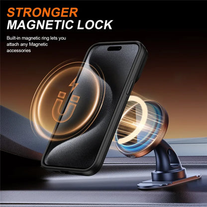 iPhone 15 Pro Max Magnetic Case Ring Kickstand Slide Camera Cover TPU PC Hybrid Phone Shell - Black