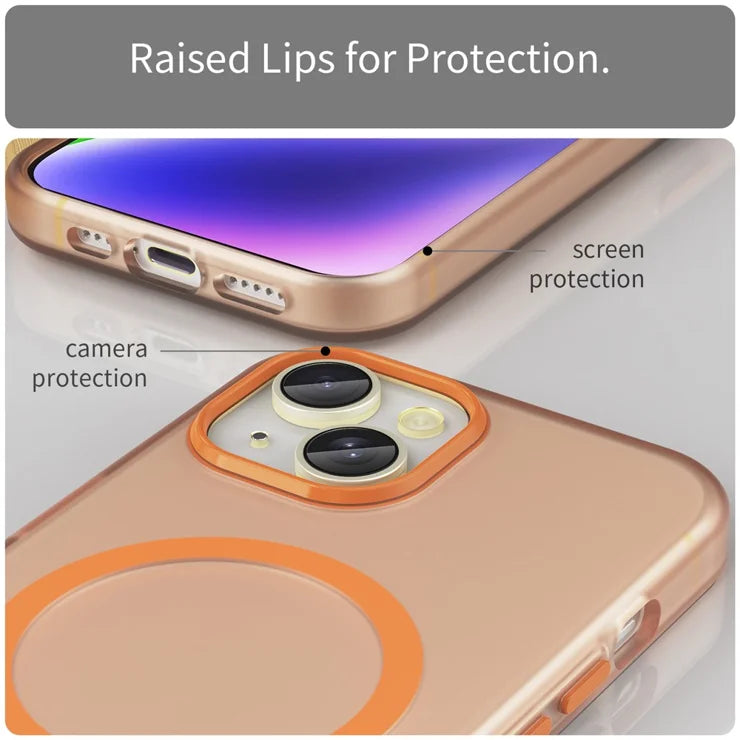 iPhone 14 Translucent Phone Case Matte Design Compatible with MagSafe Wireless Charging - Orange