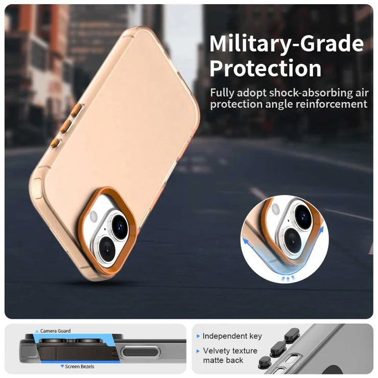 iPhone 17 Cover PC + TPU + PET Mat Anti-fald Telefon Bagcover - Orange