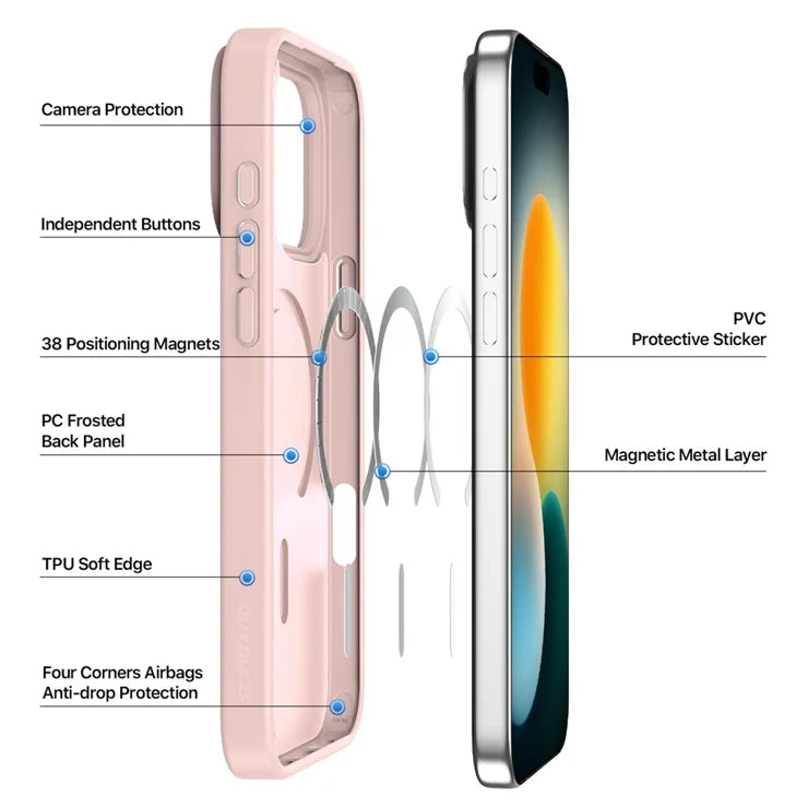 DUX DUCIS Yind Series Til iPhone 17 Pro Etui TPU + PC Mat Telefoncover Kompatibel med MagSafe - Lysepink