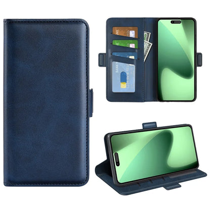 For iPhone 17 Pro Case Calf Texture Leather Wallet Phone Cover - Blue
