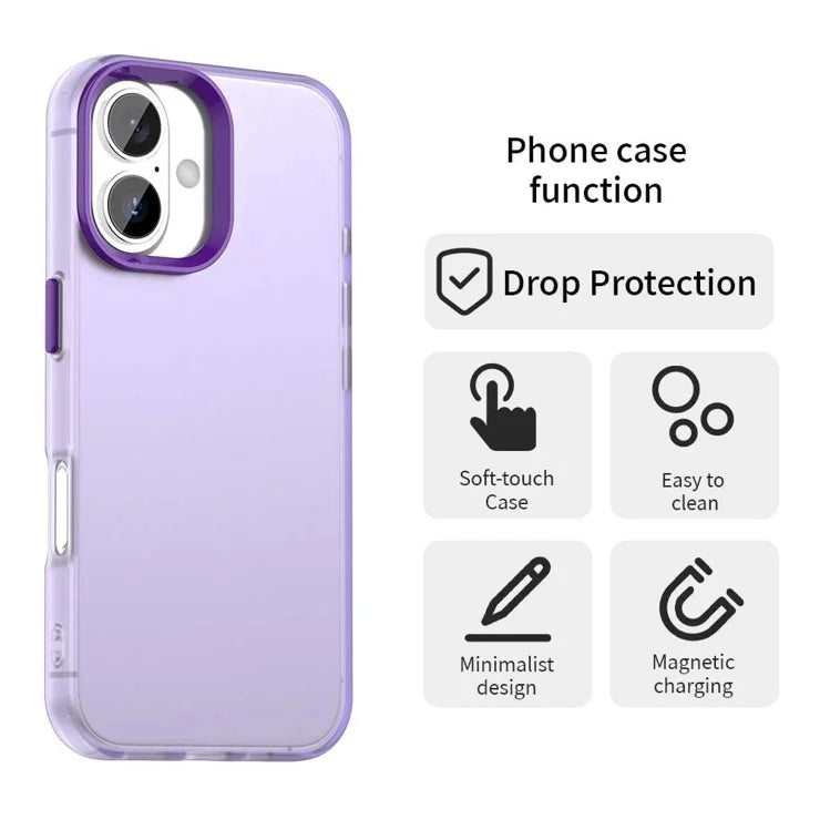 iPhone 16 Plus Case PC+TPU+PET Matte Anti-drop Phone Back Cover - Purple
